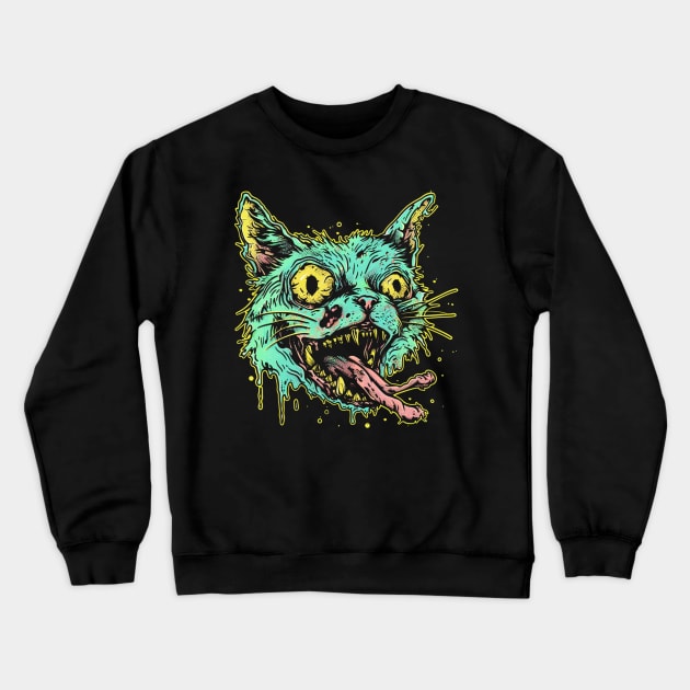 Creepy Cat Zombie Crewneck Sweatshirt by OscarVanHendrix